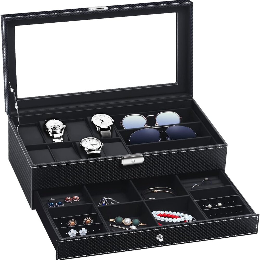 Watch Box Watch Case Watch Holder Organizer Jewelry Case Drawer Sunglasses Displ